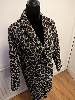 Buy Topshop Siz 10 Wool Blend Leopard Print Coat Pockets Tweed Indie Jacket Winter • 17.50£
