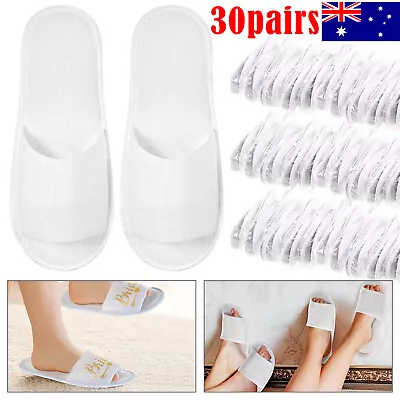 Buy 30x Pairs Spa Hotel Guest Slippers Open Toe Disposable Terry Style Thin • 9.99£