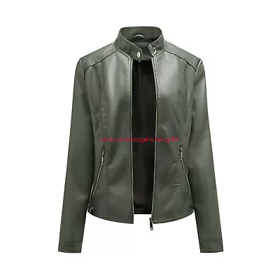 Buy Ladies Fashion Leather Jacket Women Stand Collar Biker Coat PU Leather Jacket • 40.84£