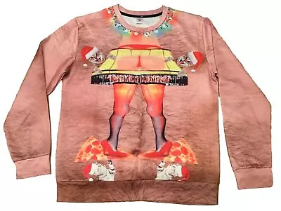 Buy Funny Christmas Jumper SIZE MED Hairy Chest Heels Pizza Cat Belly Button Cheeky • 15£