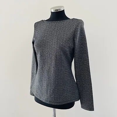 Buy REISS Black Silver Metallic Sparkly Long Sleeve Scoop Back Knitted Top M • 5£
