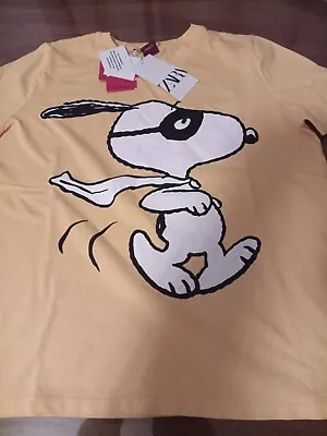 Buy ZARA X Peanuts Snoopy T-shirt Small S Yellow Black White BNWT • 7.99£