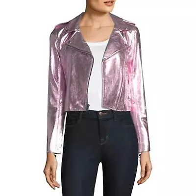 Buy Pink Biker Jacket For Women, Pink Metallic Leather Jacket Womens, Free Shipping • 143.19£
