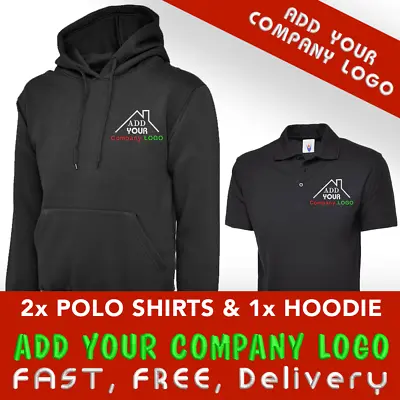 Buy Personalised Embroidered Workwear Front And Back 2 POLOS + 1 HOODIE BUNDLE DEAL • 39£