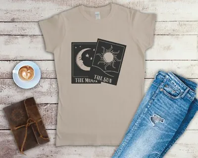 Buy The Moon & Sun Tarot Card Celestial Ladies Fitted T Shirt Sizes Small-2XL • 12.49£