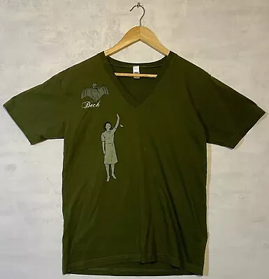 Buy Beck Banksy Inspired Art Green V Neck Shirt Size M Band Merch Tour Graphic Print • 47.25£