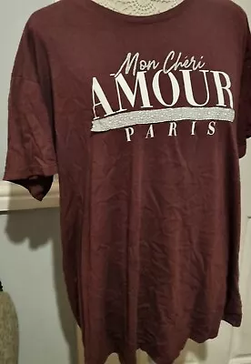 Buy New Look Curves Maroon Short Sleeve Mon Cherie Amour Logo Sparkle 26 Cotton Vgc • 7.50£