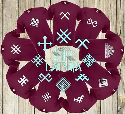 Buy Latvian Style Symbol Unisex Burgundy Latvia Gift Present T Shirt Top Tee S-XXXL • 9.85£