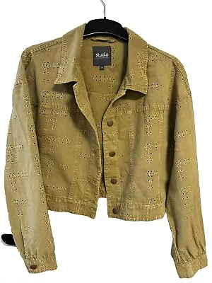 Buy Studio Schiffli Cropped Denim Women Short Jacket Size 14 Khaki Green • 14.99£