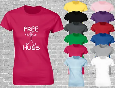 Buy Free Hugs Stickman Ladies T Shirt Funny Cartoon Meme Design Fashion Gift  • 7.99£