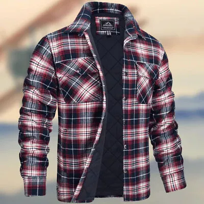 Buy Mens Fleece Sherpa Plaid Flannel Button Collared Padded Lumberjack Shirt Jacket. • 54£