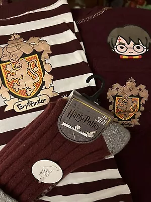 Buy Harry Potter Griffindor Pyjama Set Ladies With Socks Size 10/12 Uk Socks 4-8 Uk • 10.99£