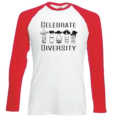 Buy Funny  Celebrate Diversity Drinks  Raglan Longsleeve Baseball T-shirt • 16.99£