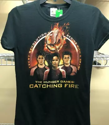 Buy The Hunger Games Catching Fire Katniss Peeta Finnick BlackT-Shirt Womans Sz S • 19.99£