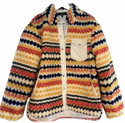 Buy Rag & Bone Elliot Printed Faux Sherpa Shirt Jacket Size M Cosy Coat Alternative • 69.99£