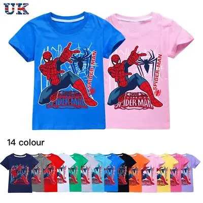 Buy Kids Boys Spider-Man Casual Short Sleeve Cotton T-Shirt Tee Top Gifts Age 2-14 • 8.99£
