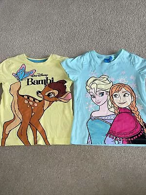 Buy Two Girls Short Sleeve Disney T-shirts Age 5-6 Years Frozen & Bambi • 1.20£