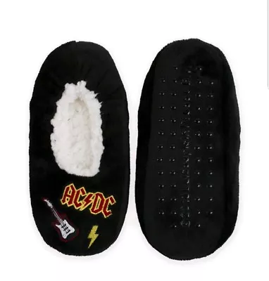 Buy Black AC/DC Women's Fuzzy Babba Slipper Socks W/ Grippers Angus Young Bon Scott • 11.37£