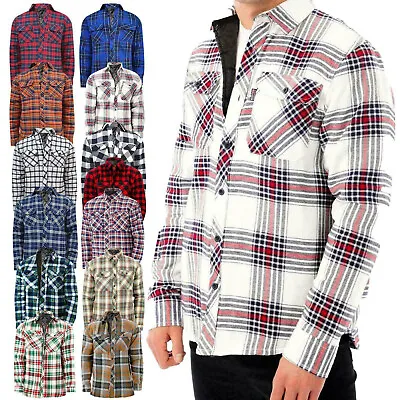 Buy Mens Flannel Quilted Lined Fleece Padded Work Shirt Yarn Dyed Lumberjack Jacket • 15.49£