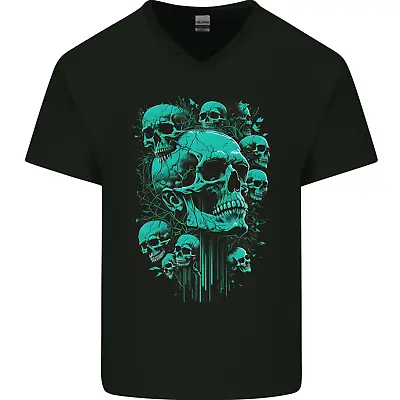 Buy Skull Time Gothic Heavy Metal Rock Music Biker Mens V-Neck Cotton T-Shirt • 8.99£