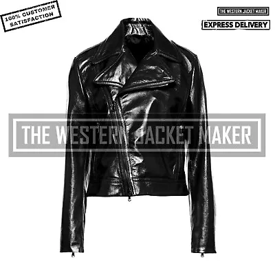 Buy Women Vinyl Crop Biker Jacket Women Patent Motorcycle Jacket Black Latex Jacket • 119.53£