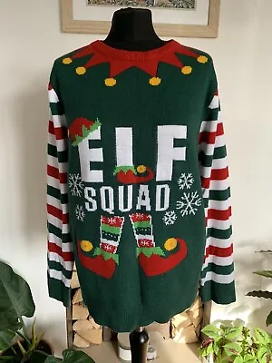Buy ELF SQUAD - Christmas Jumper - Red & Green - Size L • 16.99£