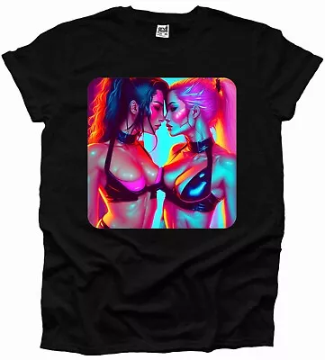 Buy Sexy Cyberpunk Hot Naked Mens Tshirt Woman Unisex Boobs Kissing LGBT Bikini UK • 9.99£