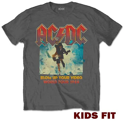 Buy AC DC T SHIRT Official Blow Up Your Video Kids Boys Girls Licensed Grey Tee NEW • 12.94£