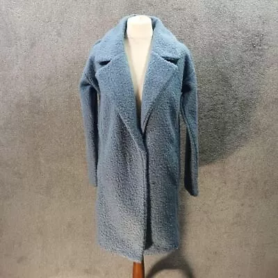 Buy Next Blue Wooly Coat Longline Jacket Thick Heavyweight Trench Uk S • 17.49£