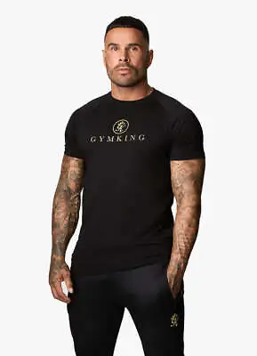 Buy Gym King T-Shirt Mens Short Sleeve Crew Neck Pro Logo Jersey Tee Black Gold • 19.99£