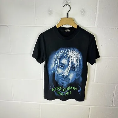 Buy Vintage Kurt Cobain Shirt Mens Small Black Nirvana Memorial Band Rock 90s Retro • 28.95£