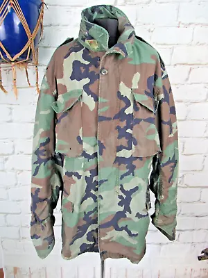 Buy Vintage US Army Woodland Camouflage M65 Jacket Large Long • 45£