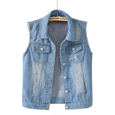 Buy Lady Denim Vest Waistcoat Top Jeans Sleeveless Jacket Casual Coat Oversize UK • 26.49£
