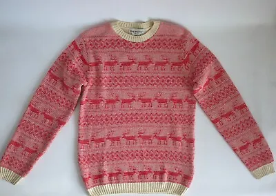 Buy Vintage Stag And Heart Mens Red Christmas Jumper Reindeer Made In England Size S • 19.99£