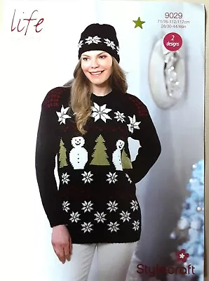 Buy New Orig Stylecraft Dk Ladies Christmas Jumper/Hat 28 -46  Knitting Pattern 9029 • 2.50£