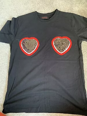 Buy DR MARTEN T Shirt Love Me Love Me Not Heart Sequin Black Size XS Used - Genuine • 24.99£