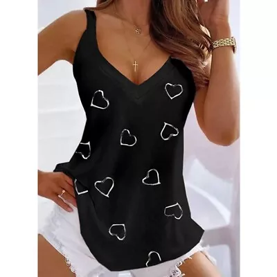 Buy Summer Sleeveless Cami T-Shirt Blouse Women's V-Neck Heart Vest Tank Tops Ladies • 8.79£