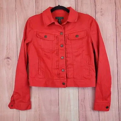 Buy LAUREN Ralph Lauren Womens Jean Jacket Sz Medium Red Denim Button Front • 30.58£