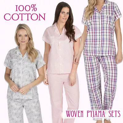 Buy Ladies Womens Pyjama Set Woven Short Sleeve Top Lounge Pants Clearance Sale UK • 8.99£