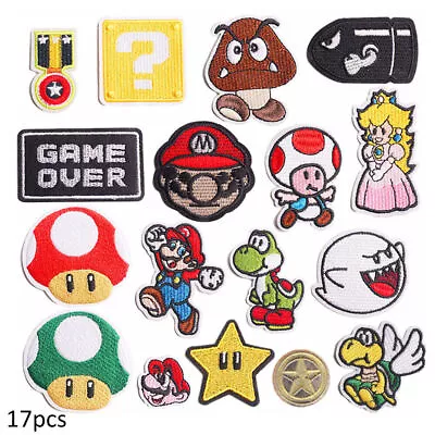 Buy Super Mario Embroidered Applique Patches DIY Decor For Clothes Jacket Bags 17pcs • 9.99£