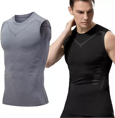 Buy Men's Slimming Body Shaper Shirt Logic Shaping Tourmaline Posture Corrector Vest • 10.79£