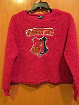 Buy HOGWARTS CREST Sequined Crop SHERPA Pullover~JUNIOR Sizes~NEW W/tags • 8.52£