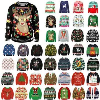 Buy Womens Mesn Christmas Ugly Sweater Pullover Jumper Xmas Sweatshirt Top Unisex • 14.15£