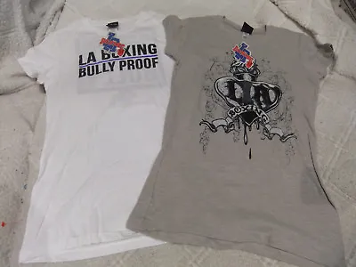 Buy 2 LA Boxing Graphics T-Shirts - Gray Sacred Angel + White Bullyproof - Women's L • 5.54£