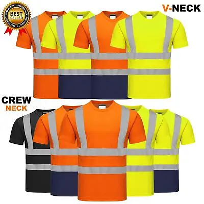 Buy Hi Viz Viz T Shirt Safety High Visibility V, Crew Neck Short Sleeve T-Shirts Top • 10.45£