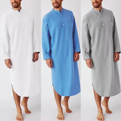 Buy INCERUN Mens Nightshirt Bathrobe Pajamas Cotton Style Night Sleepwear Gown Dress • 17.09£