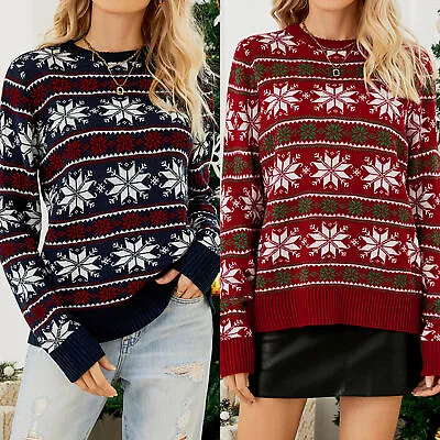 Buy #F Women Knitted Jumper Festive Holiday Party Jumper Long Sleeve Simple Sweater  • 12.47£