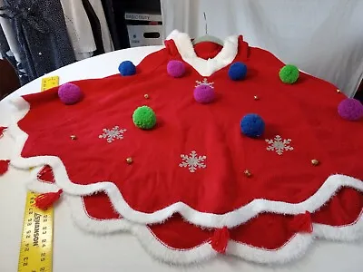Buy Ladies Xlg Christmas Cape Hoodie Snowflakes Sequins Jingle Bells • 17.95£