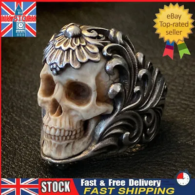 Buy Jewelry Vintage Gothic Punk Skull Ring Cool Men's Band Stainless Steel Rings • 12.58£