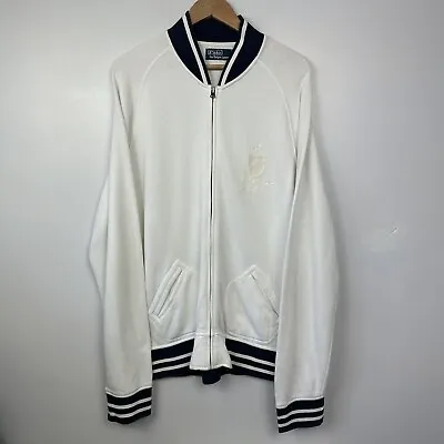 Buy Polo Ralph Lauren Bomber Varsity Jacket, White/Navy Blue, Size Mens XL • 19.95£